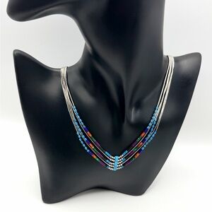 Vintage Navajo Liquid Sterling Silver Multi-Strand Necklace – Turquoise 19”